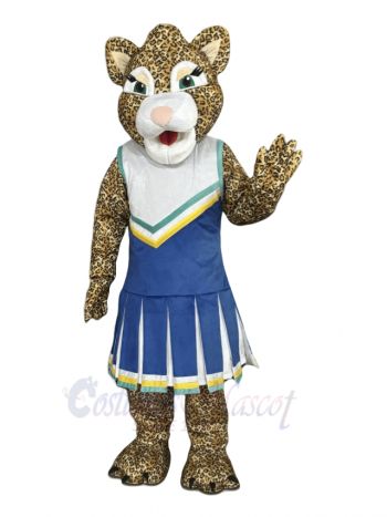 Female Leopard in Blue Skirt Mascot Costume