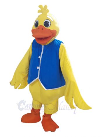 Yellow Duck in Blue Vest Mascot Costume Animal